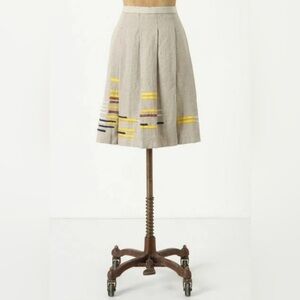 Rare NWOT Anthropologie "Hatch Mark Skirt" by Maeve, Beige, Embroidered